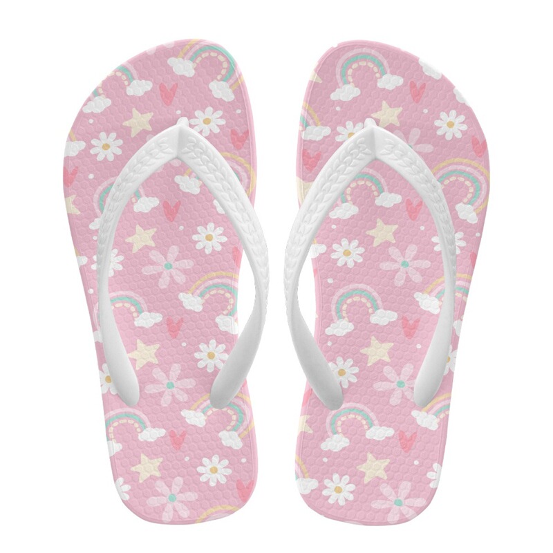 Flip-Flops for Boys and Girls That Can Be Worn in All Seasons, Rainbow Floral Print, Baby and Kids Swimming Pool Beach Sandals, Foreign Trade