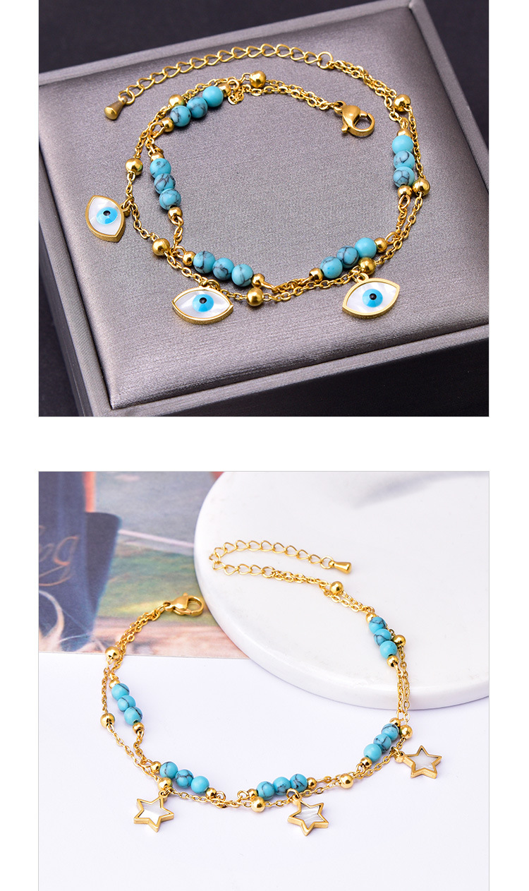 1 Piece Fashion Star Eye Turquoise Titanium Steel Inlay Shell Women's Anklet display picture 2