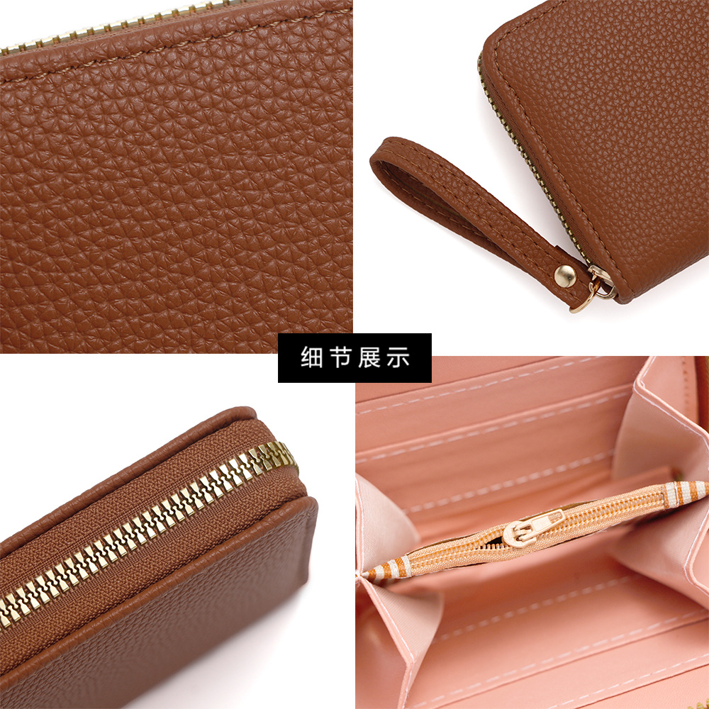 Nuevo PU damas corta monedas bolso de cambio de monedas de color sólido litchi gran capacidad cremallera cartera bolsa de tarjetas al por mayor
