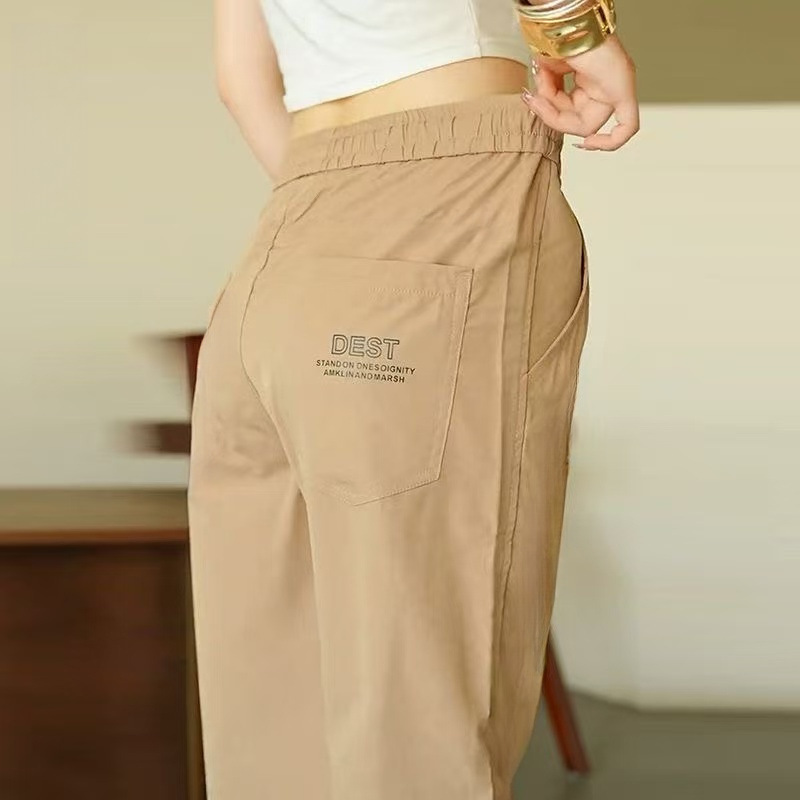 Women's Summer Thin Trendy Sports Quick-Dry Ice Silk Cropped Pants Straight Casual Cargo Pants