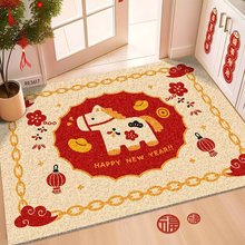 红色小马丝圈入户门地垫家用玄关门地垫耐脏耐磨水晶绒脚踏垫新年