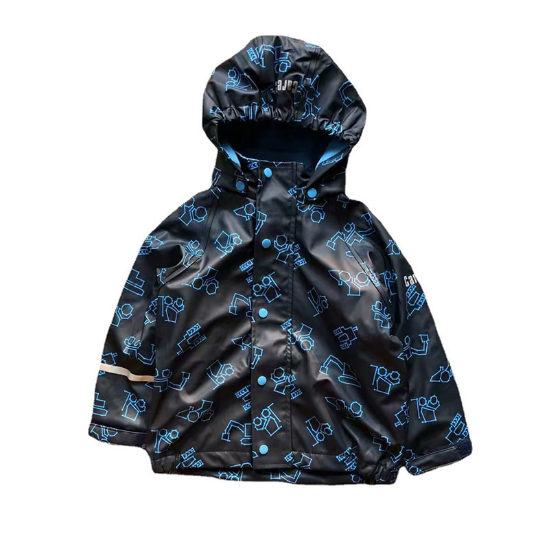 Children's raincoat made of PU knitted fabric with printed design, outdoor cold-proof and rain-proof jacket, fleece-lined ski coat, foreign trade windbreaker Children's raincoat made of PU knitted fabric with printed design, outdoor cold-proof and rain-proof jacket, fleece-lined ski coat, foreign trade windbreaker