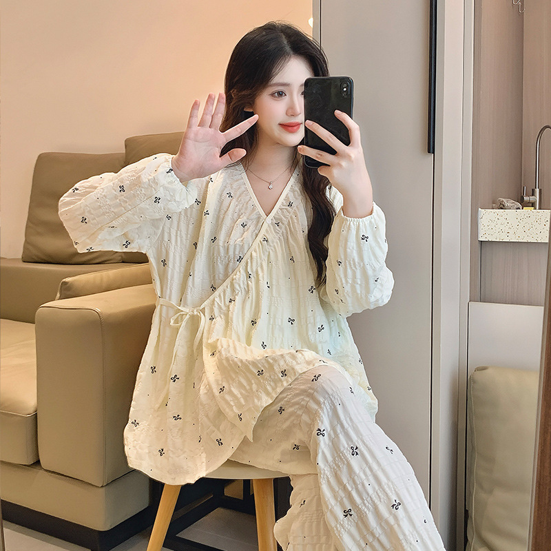 高級感雲綿月子服パジャマ女性春夏長袖産婦産後授乳家庭服セット