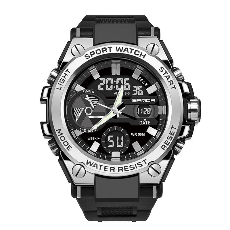 SANDA 3311 estudiante masculino tendencia de la moda juvenil hombres multi-funcional luminoso impermeable reloj electrónico