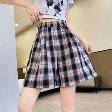 高级感重工烫钻黑粉格子五分裤女夏季新款高腰宽松小个子显瘦短裤