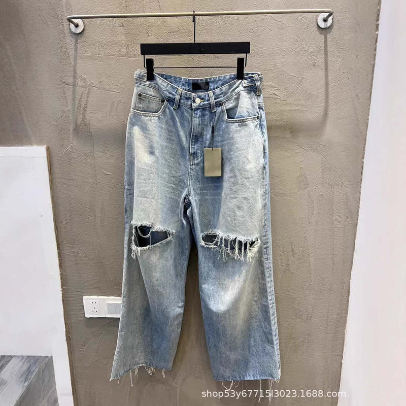High Version Paris B High Street 25Ss New Skater Large Ripped Jeans Loose and Versatile for Men and Women