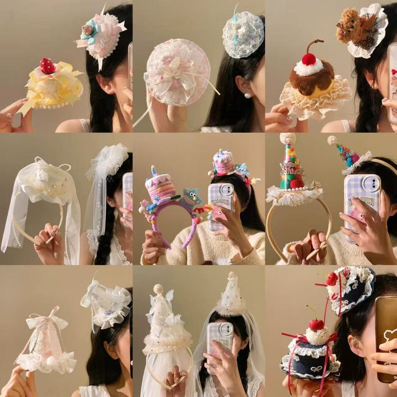 Little Girl's Birthday Hat Crown Headband Girl's Cherry Cake Headband Kidsren's Princess Style Popular Trendy Headwear