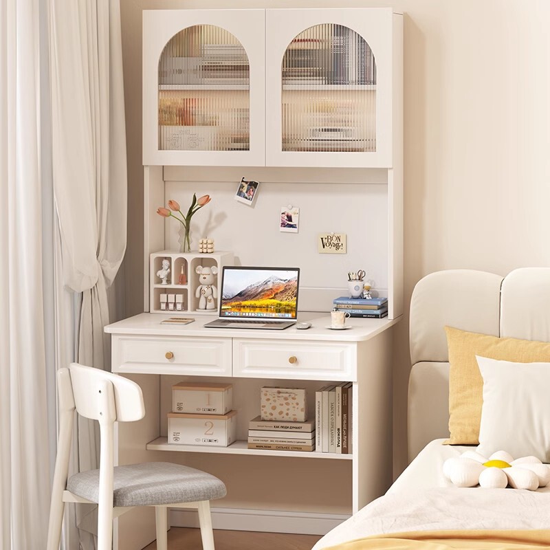 Desk Bookshelf Integrated Computer Desk Bedroom Home Desk Girls White Cream Style Small Apartment Study Table
