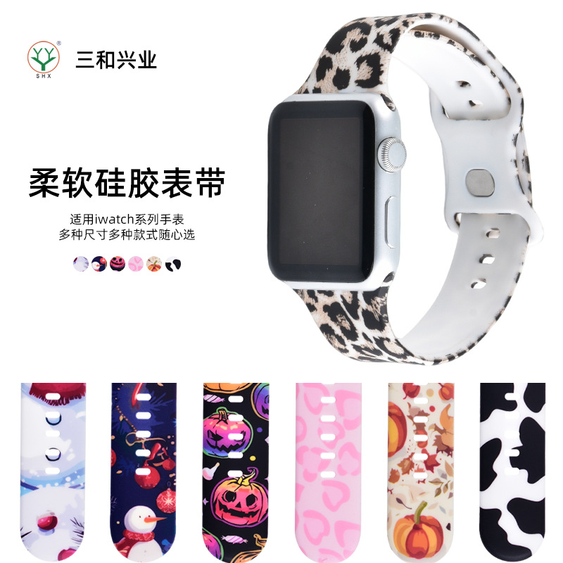 Cross-border supply in stock for Apple strap iwatch smart watch Christmas printed strap wholesale