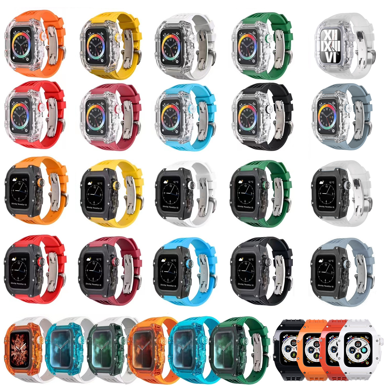 Correa de reloj de Apple aplicable carcasa modificada iwatch7/8 caja transparente de caucho flúor con hebilla de mariposa 44/45mm