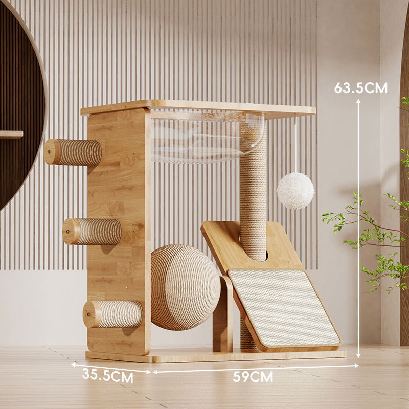 Marco de escalada para gatos de madera maciza personalizado, tabla de agarre, bola de sisal, plataforma de salto integrada, cápsula espacial, marco de escalada para gatos, juguetes para gatos que no ocupan un lugar