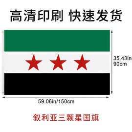 厂家直销叙利亚国旗90*150多尺寸涤纶布料塑料旗杆游行户外大选旗