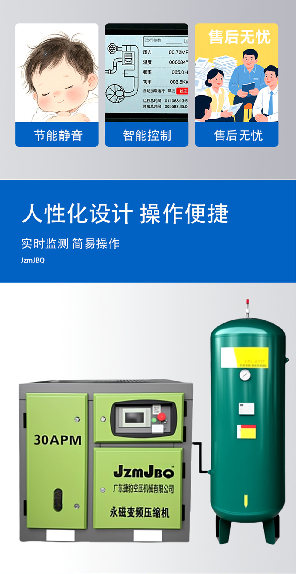 Guangdong Jaguar Permanent Magnet Variable Frequency Screw Air Compressor, Energy-Saving, Silent, Power-Efficient Industrial Grade Air Compressor 7.5kw