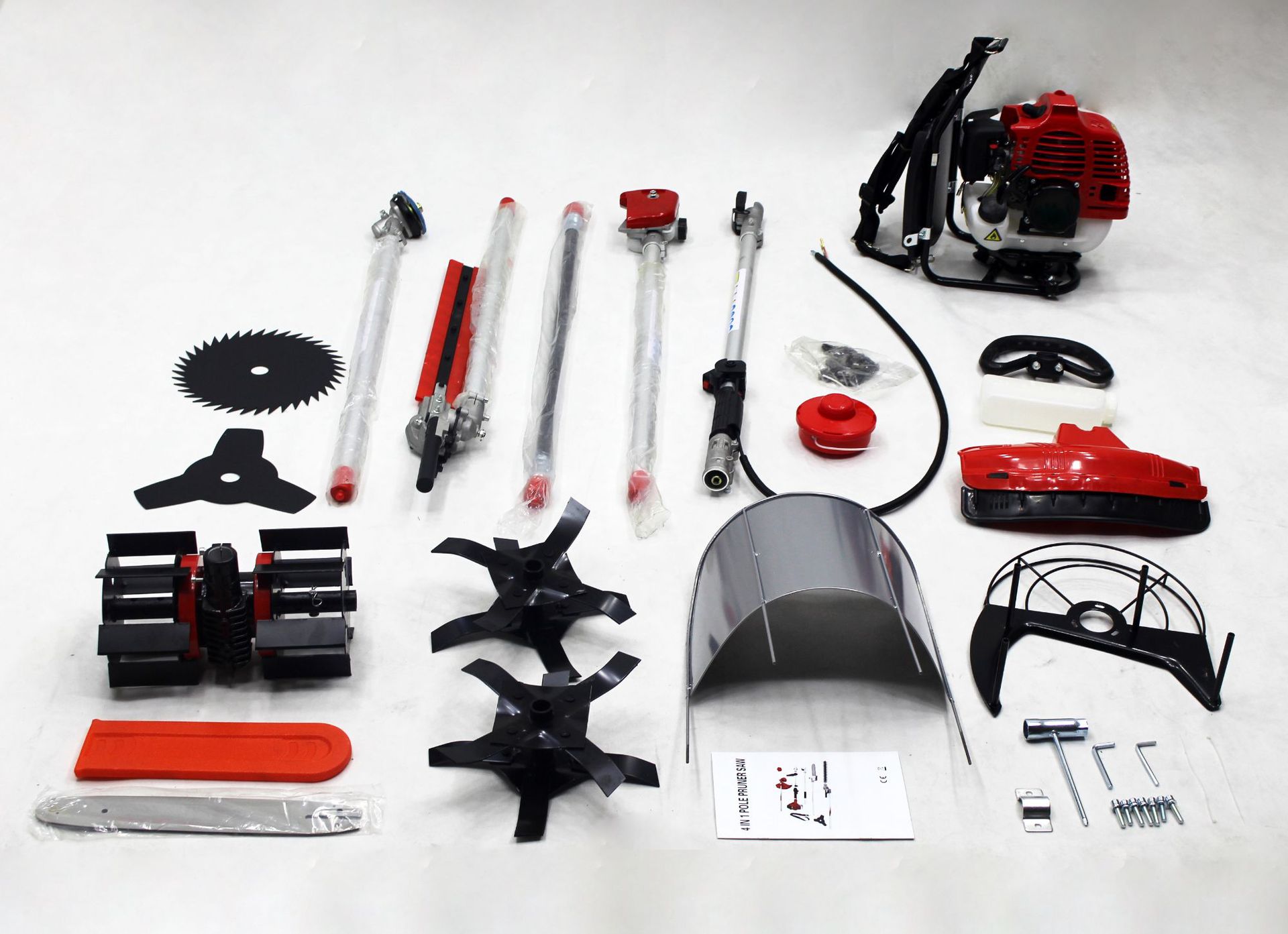 Cortadora de césped multifuncional a gasolina KJ, sierra para ramas altas, cortasetos, máquina pequeña multifuncional para el suelo para remover tierra y hacer zanjas