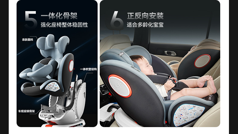 Anti-rollover car child safety seat support leg car 0-4-12 years old 360 degree rotating baby