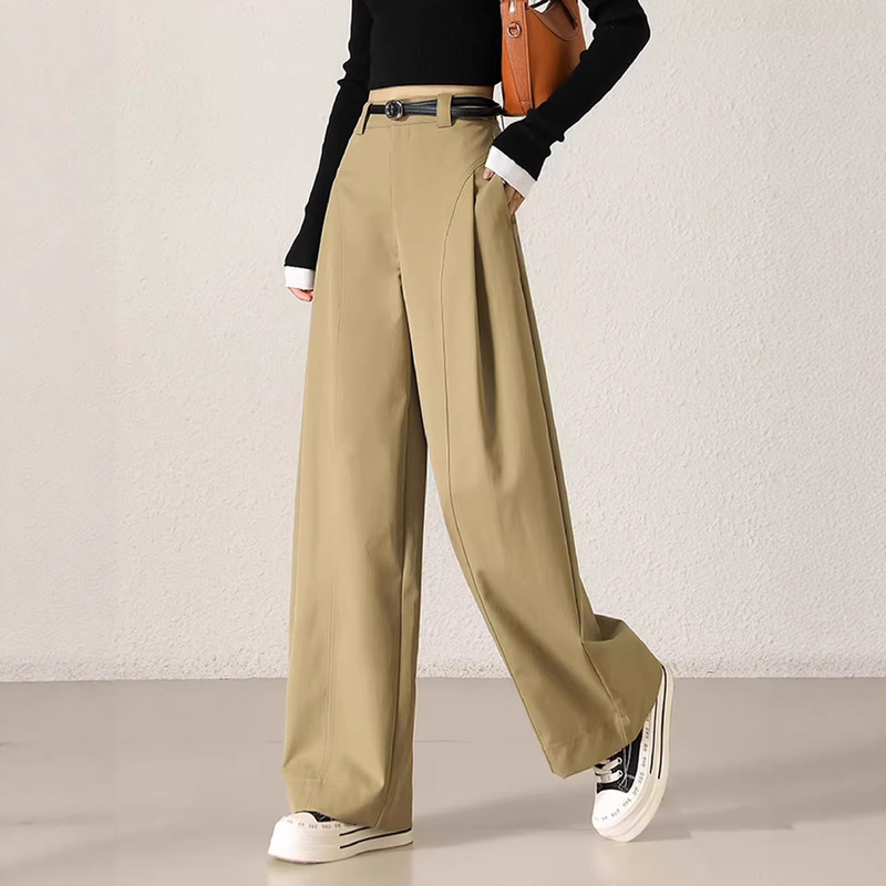 Trendy Side-Pleated Design Pants for Women, 2026 Spring/Summer New Style, Loose Fit, Slimming, Casual High-Waisted Wide-Leg Pants