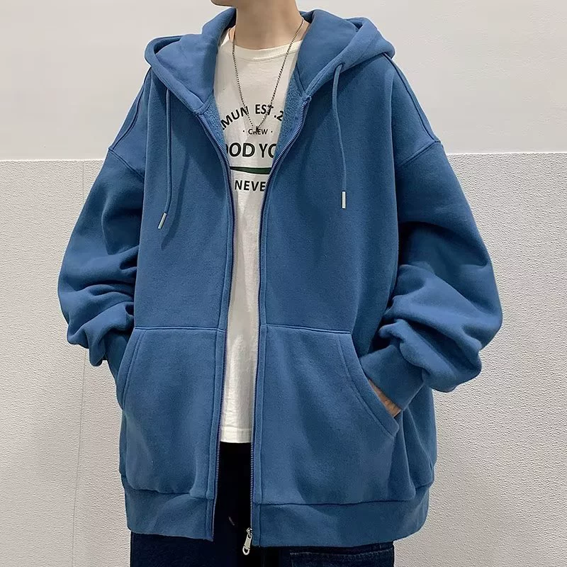 Осенне-зимняя Толстовка в гонконгском стиле, мужской кардиган с капюшоном на молнии, модное корейское пальто для студентов, свободный однотонный модный топ