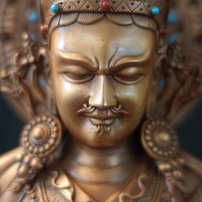 紫金蓮ネパールチベット工芸蔵伝密宗蓮花生大師紫銅純手彫り純銅置物|undefined
