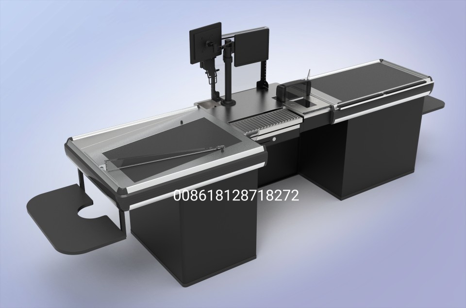 专业出口欧洲双皮带收银台扫描称重POS一体机