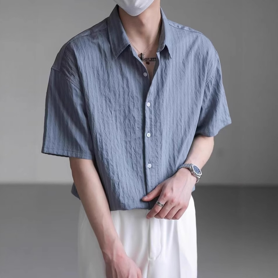 Light Mature Style Short-Sleeved Shirt Men's Summer High-End Stripesd Shirt Ins Trendy Brand Handsome Casual Half-Sleeved Top