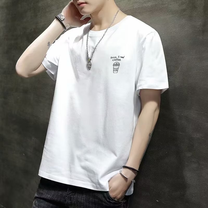 Japonés suelto 2024 nuevo control de verano de manga corta para hombres jóvenes todo fósforo camiseta estampada de moda blanco