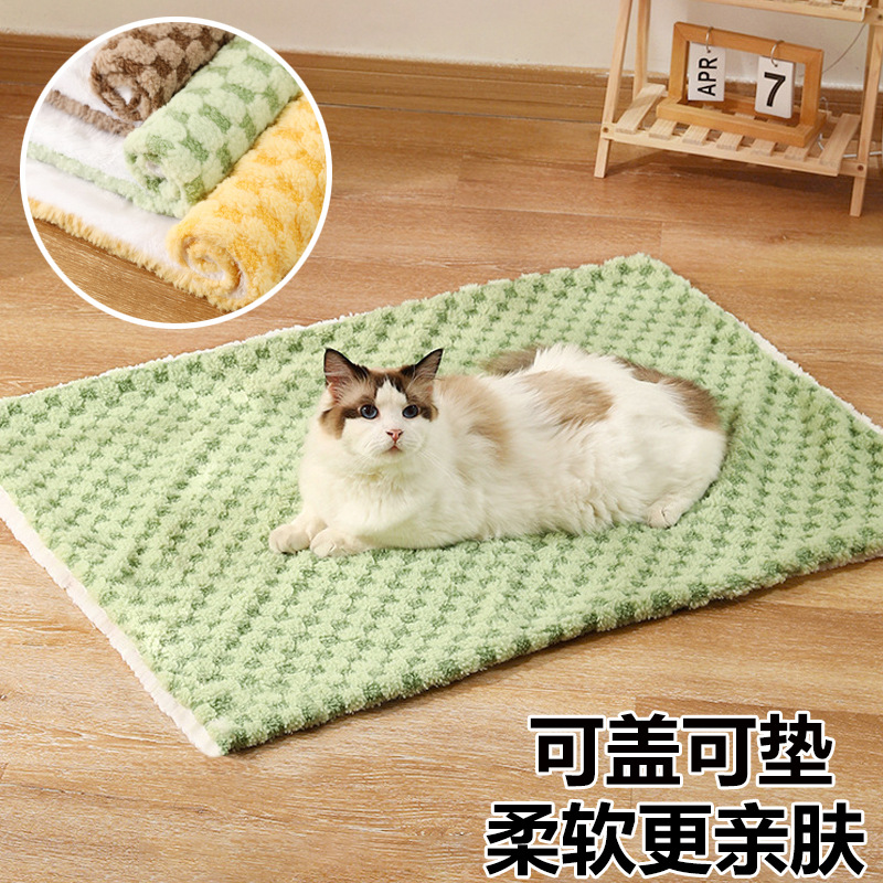 Manta para mascotas, estera térmica para gatos a cuadros, estera de terciopelo engrosada, perrera para dormir, estera para perros, suministros para mascotas