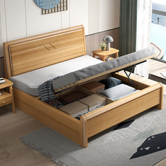 北歐實木1.8米雙人床現代簡約1.5米經濟型公寓套房高箱儲物床直銷