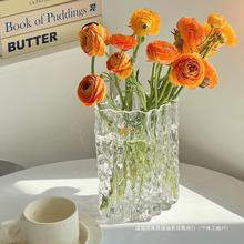 冰川花瓶透明简约现代ins风感客餐厅桌面水养插花鲜花玻璃瓶