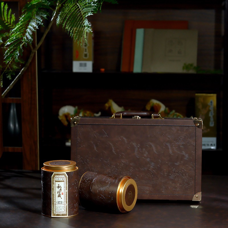 新款高档皮盒万马奔腾双罐茶叶包装商务送礼茶叶包装礼品盒