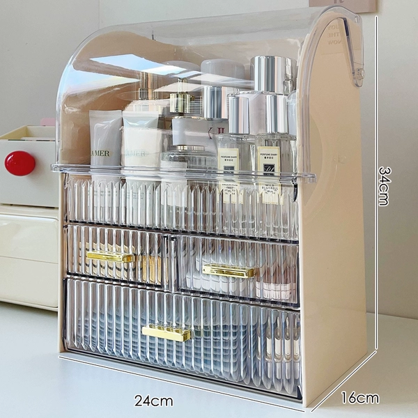 [Small sweet potato recommended!Milky white three-layer] dust-proof large-capacity cosmetics storage box