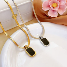 【通体钛钢】跨境热卖不掉色夏季项链黑牌方块新款小众锁骨链工厂