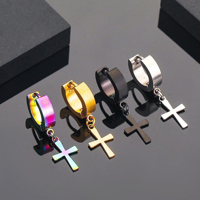 Personality Anti-allergic Cross Stainless Steel Earrings display picture 2