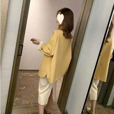 小西装女春秋中长款韩版西服宽松休闲百搭网红外套上衣潮|undefined