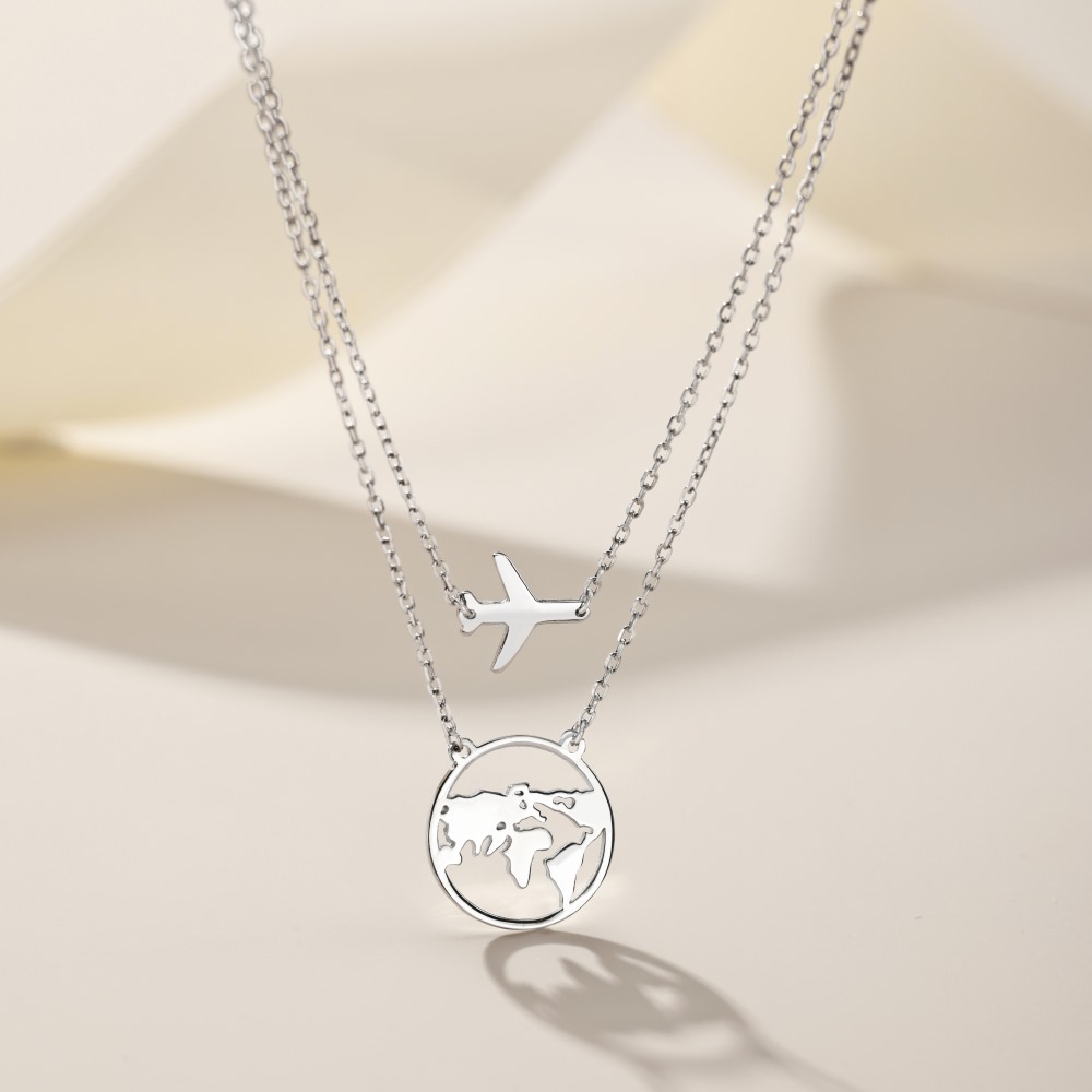 Holiday, Daily Occasion 925 Sterling Silver Zircon Inlay Solid Color Layered Necklaces