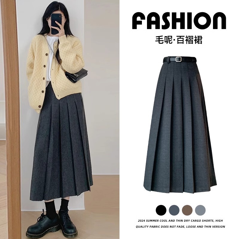 Gray Suit Pleated Skirt for Women Spring and Autum 2025 New High-Waisted A-Line Umbrella Skirt Small Zipper Half-Length Skirt