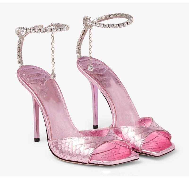 2026 Spring New Style Square-Toe Peep-Toe Thin-Heeled Ultra-High Heel Hollow Fish-Pattern Large Size Slip-On Chain Sandals for Women 2026 Spring New Style Square-Toe Peep-Toe Thin-Heeled Ultra-High Heel Hollow Fish-Pattern Large Size Slip-On Chain Sandals for Women