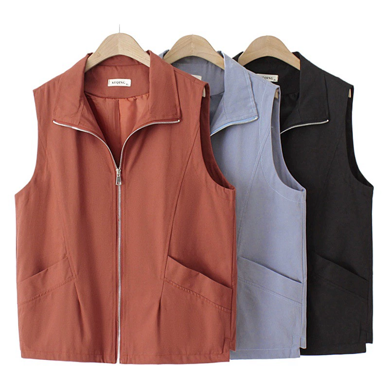 2023 осенний плюс размер женский жилет на молнии лацкан 200 кг пухлая девушка Повседневный Кардиган Простой повседневный жилет 8063