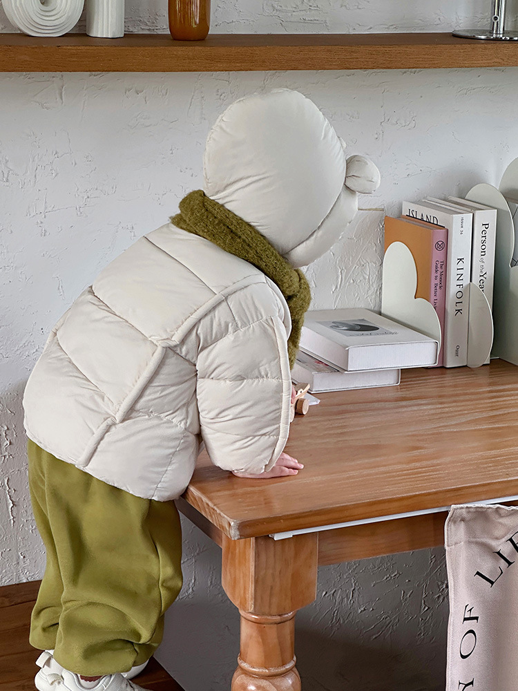 Chaqueta de algodón para bebé, ropa de invierno para hombres y bebés, oso lindo más chaqueta acolchada de terciopelo, chaqueta acolchada para bebés y niños coreanos, ropa exterior