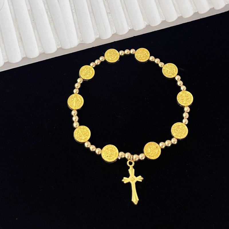 Cross-border AliExpress Temu best-selling gold sacred cross bracelet elastic bracelet baptism bracelet gift