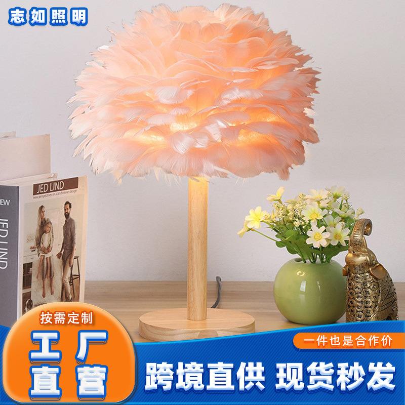 Feather Lampshade Bedside Lamp for Cozy Bedroom Princess Night Light Scandinavian Modern Simple Living Room Bedroom Creative Atmosphere Lamp