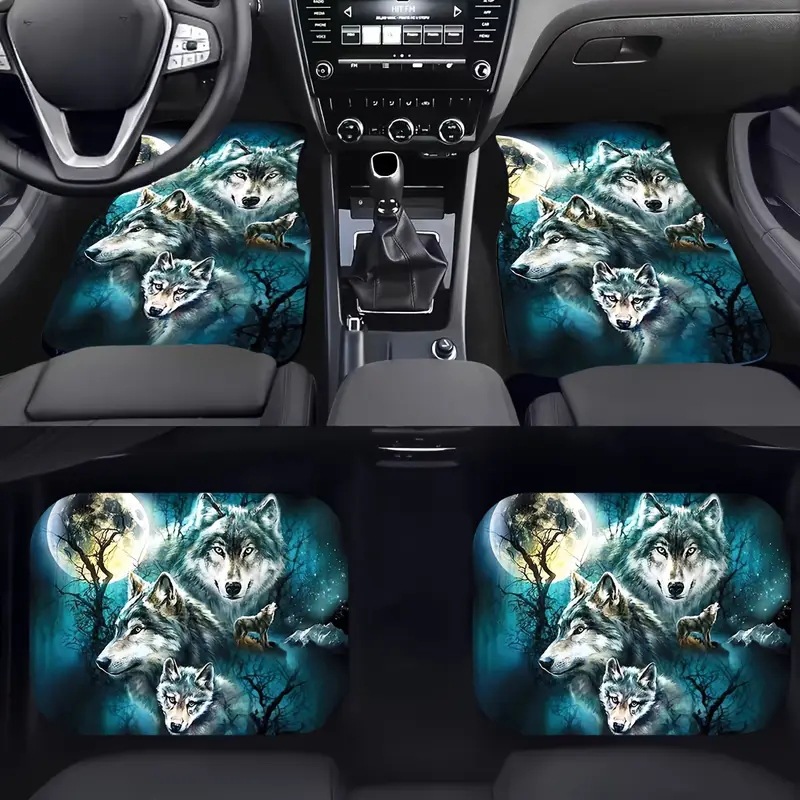 TEMU Wolf King Collection Car Mat Four-piece Set Dirt-resistant, Wear-resistant and Easy-to-clean Car Universal Mat Cross-border Hair