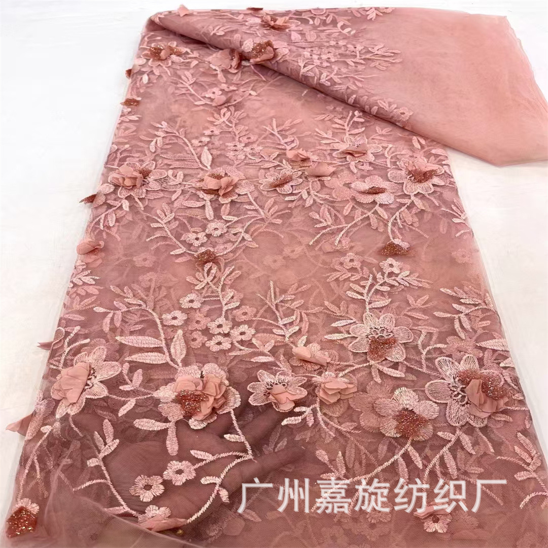 Nuevo vestido de boda europeo y americano 3D flor tridimensional bordado plano tela de encaje primavera y verano ropa infantil tela de vestido