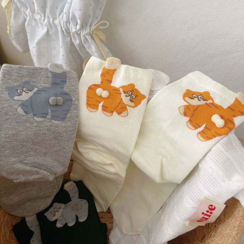 象趣岛猫蛋蛋搞怪女袜搞怪立体毛球精梳棉女袜无骨缝头|undefined