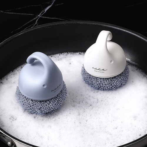 Shuoguo Jixiang cleaning ball for home kitchen dishwashing without shedding silk wire Nordic dishwashing pot brush with handle steel wire ball