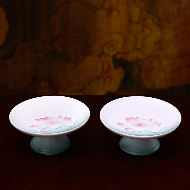 陶瓷供佛果盘供果盘供品盘佛前家用佛堂佛具用品莲花高脚供奉贡盘