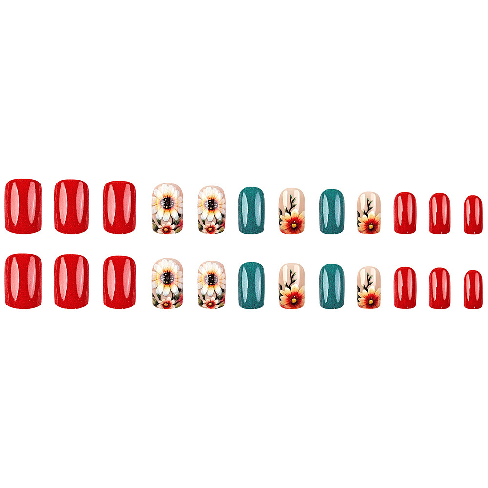 Papas de uñas de uñas de girasol simples Chicas calientes Parche de uñas rojo y azul Terminado al por mayor en Europa y América