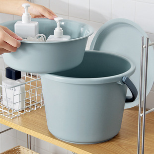 Student Dormitory Bucket Washbasin Three-piece Set with Lid Household Portable Bucket Simple Laundry Basin Plastic Bath Bucket