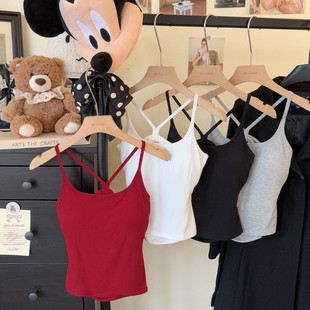 New Bow Backless Solid Color Small Tops Sling Vest with Chest Pad Outer Wear Slim-fit Sexy Women's Inner Wear Beautiful Back