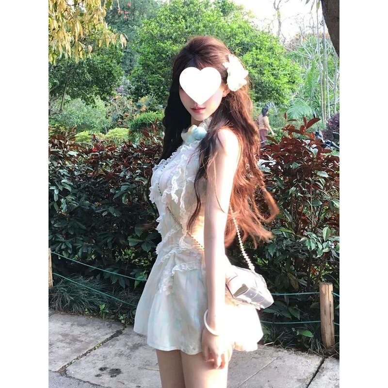2026 Summer New Style French Sweet Design Fairy-Style Slimming Waist Sleeveless Dress Halter Neck Floral Long Dress 2026 Summer New Style French Sweet Design Fairy-Style Slimming Waist Sleeveless Dress Halter Neck Floral Long Dress