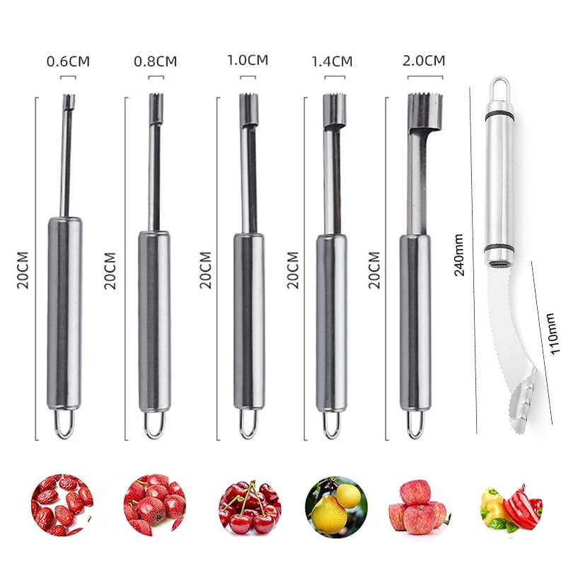 6-piece multi-functional stainless steel corer for fruits and vegetables suit red dates corer core pepper seed remover 6-piece multi-functional stainless steel corer for fruits and vegetables suit red dates corer core pepper seed remover